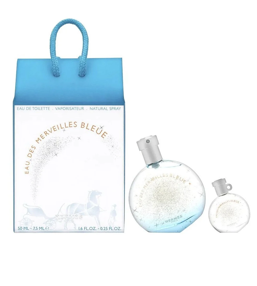Hermes Eau Des Merveilles Bleue 2PCS Gift Set - 50ML EDT Spray + 7.5ML Mini Spray (Unisex)