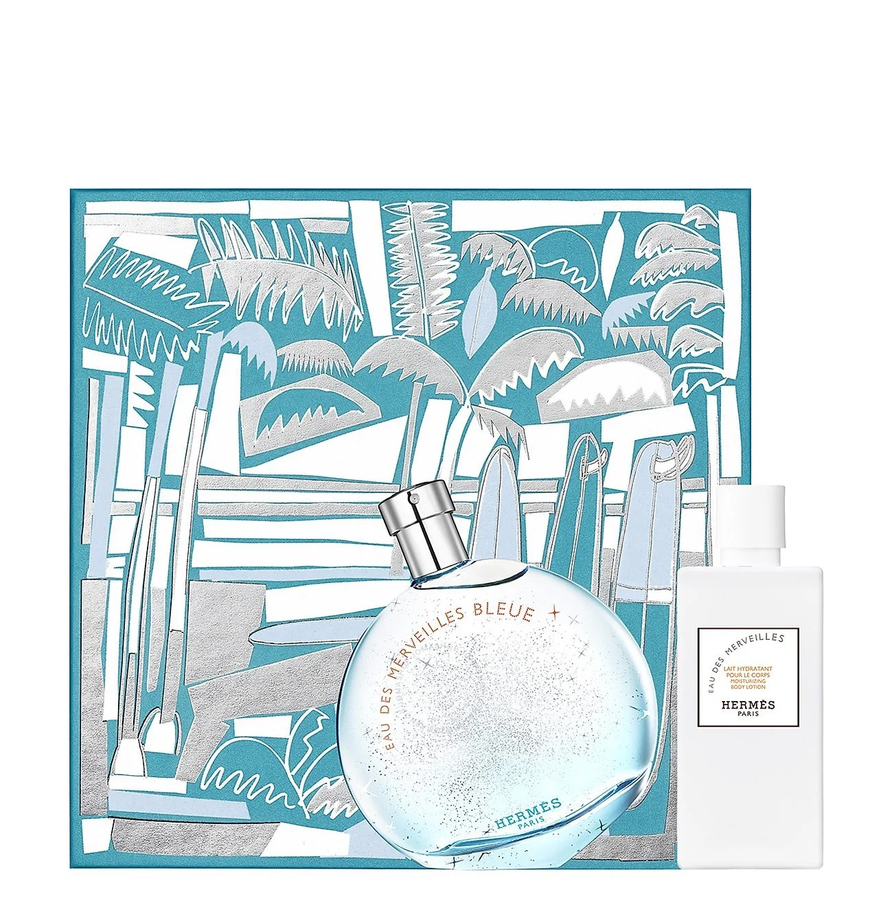Hermes Eau Des Merveilles Bleue Gift Set - 100ML EDT Spray + 80ML Body Lotion (Unisex)