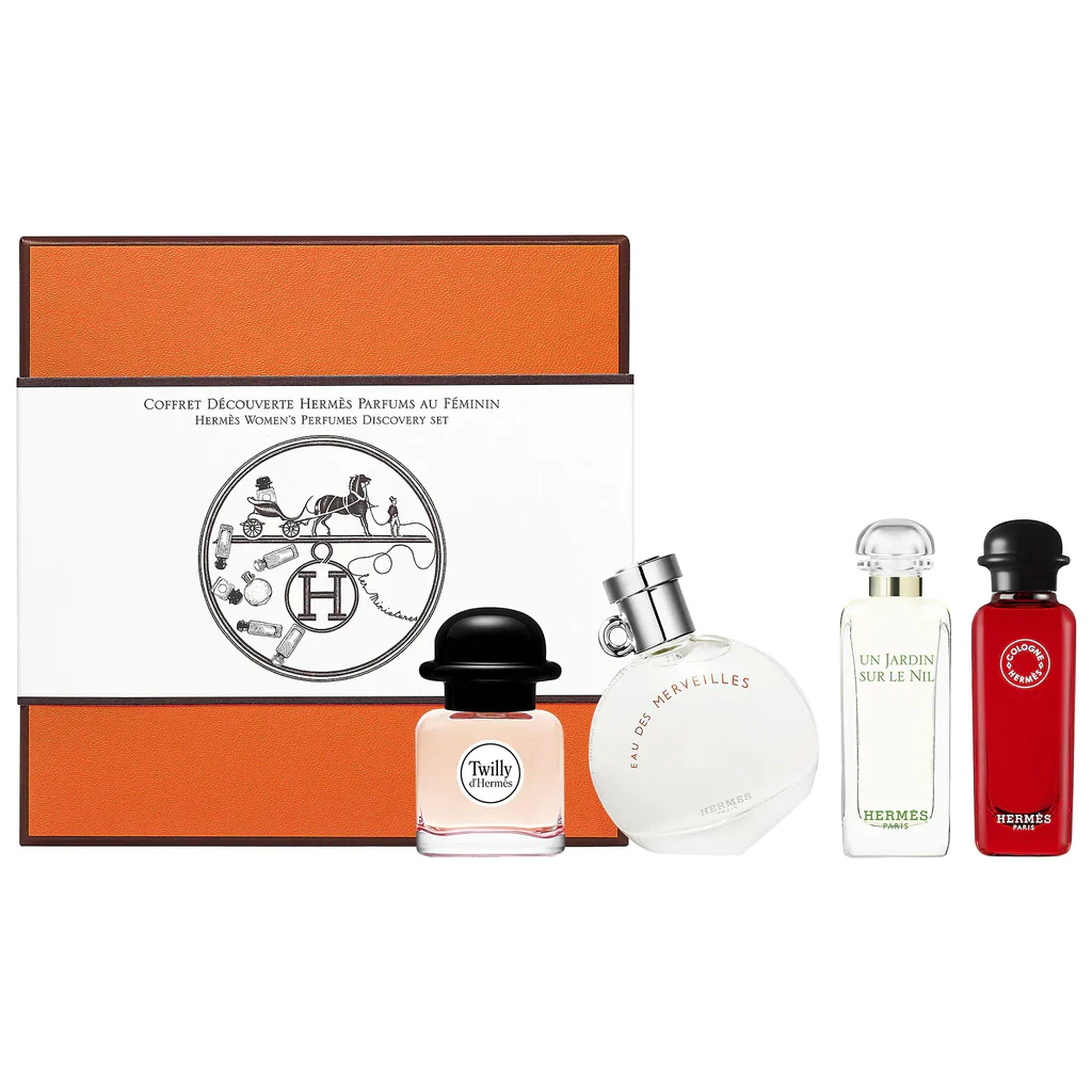 Hermes Miniature Gift Set - (4 X 7.5ML) - Twilly D'Hermes EDP + Un Jardin Sur Le Nil EDT + Eau De Rhubarbe Ecarlate EDC + Eau Des Merveilles EDT (Women)