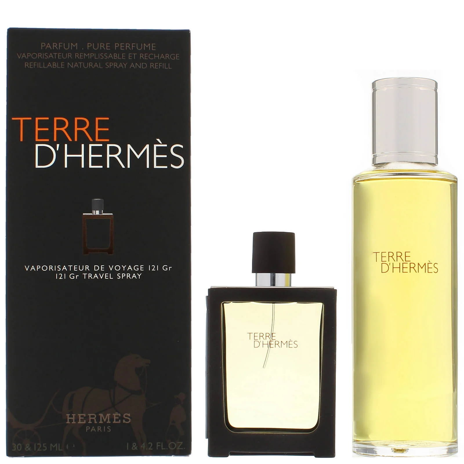 Hermes Terre D'Hermes (Pure Parfum) 2PCS Travel Gift Set - 125ML EDP Spray + 30ML Refill (Men)